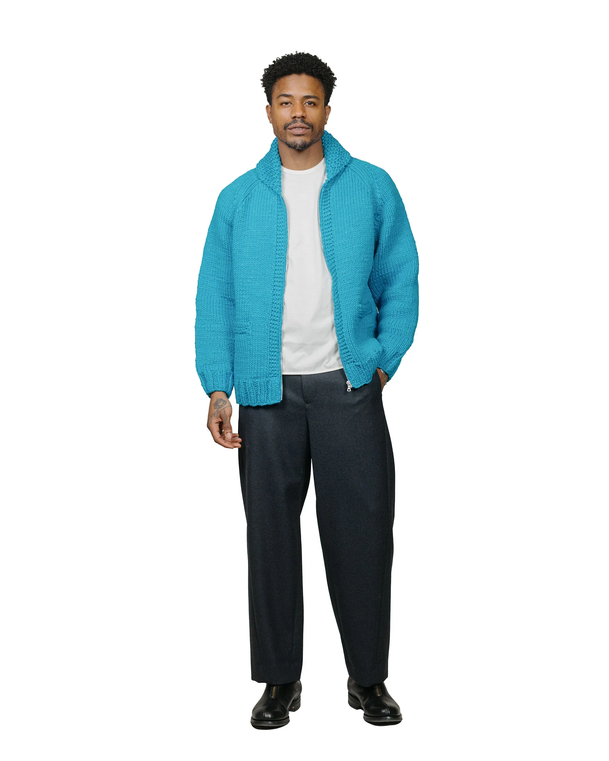 Auralee Silk Wool Hand Knit Cowichan Aqua Blue