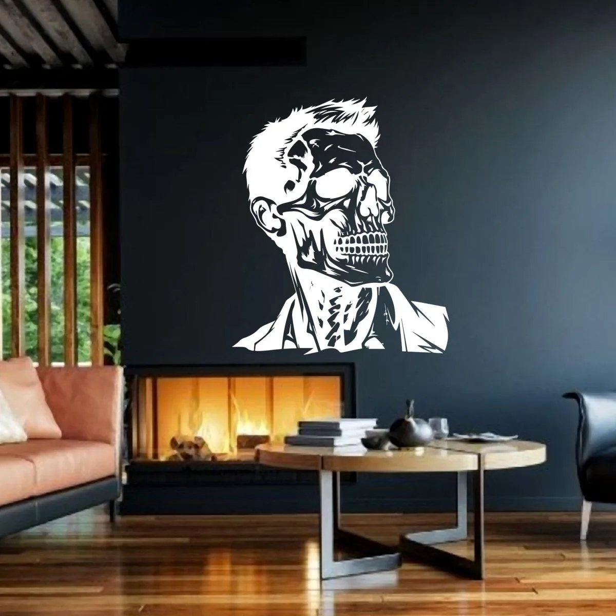 Chic Skull Wall Sticker: Refined Skeleton Face Halloween Vinyl Design Art