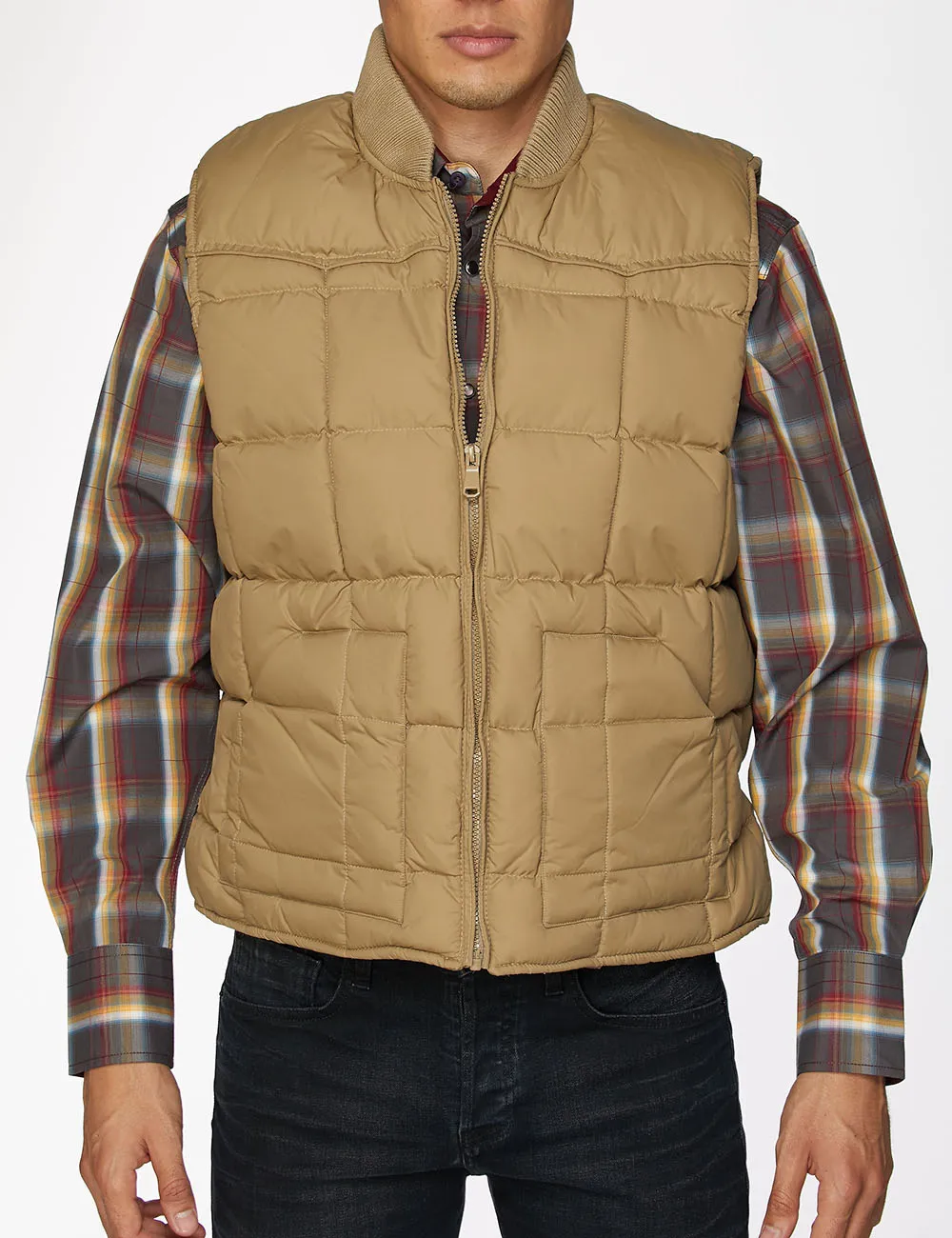 Men's Nylon Quilted Sleeveless Vest-NV629-Khaki