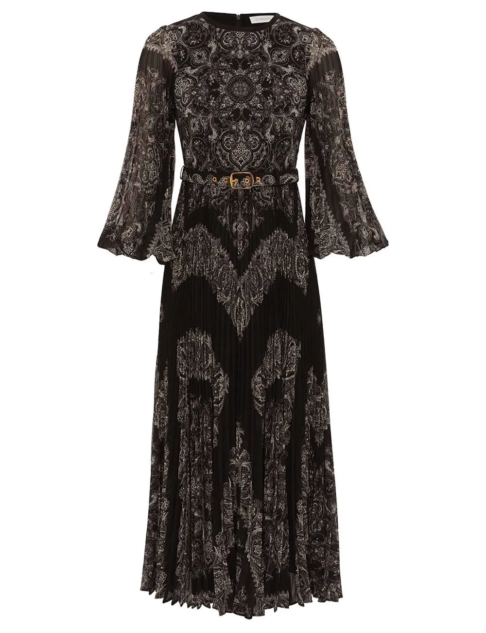 Sunray Long Sleeve Midi Dress in Black Paisley