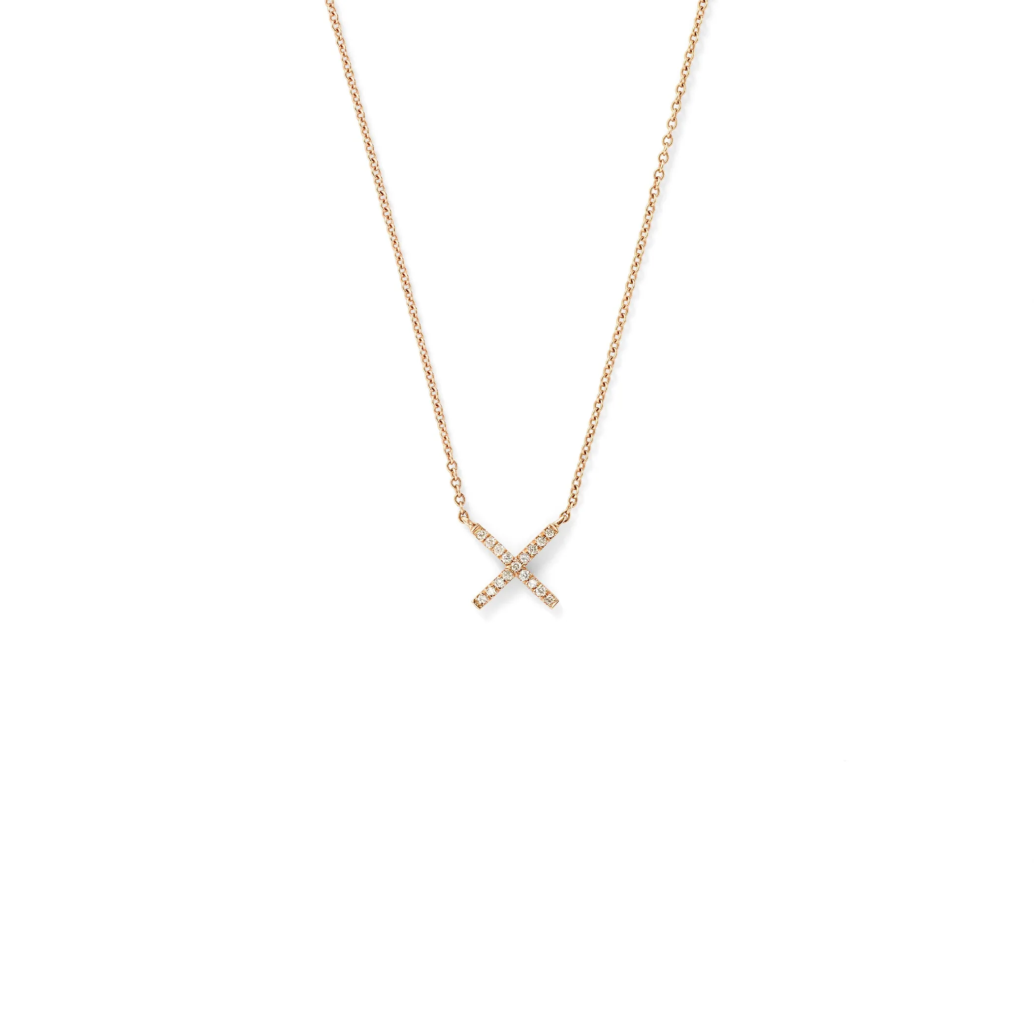 Tiny X Pendant in 18K Rose Gold with Pale Champagne Diamonds
